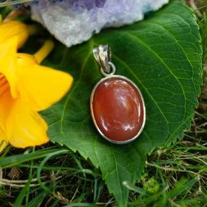 Oval Carnelian Agate 925 Sterling Silver Pendant